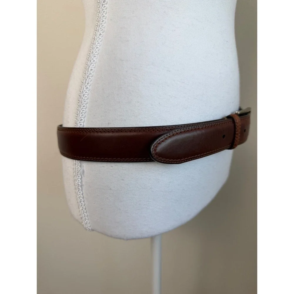 Mens Top Grain Leather Belt 36 / 90 Brown Solid Brass Buckle Casual Dress Preppy